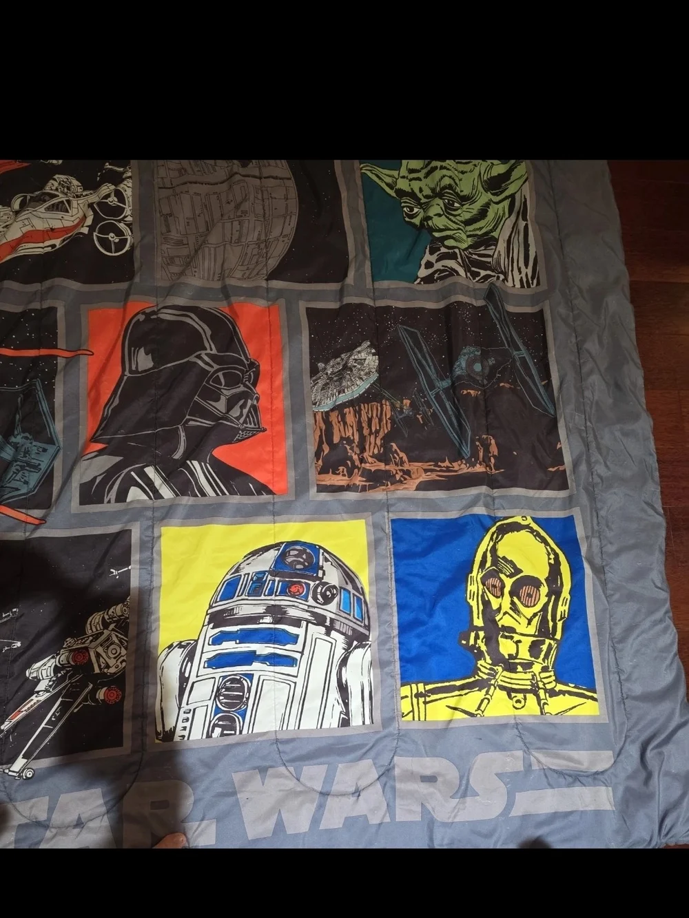 Vintage 70's- 80's Star Wars Gray Comforter with Multi-Color Character Panels